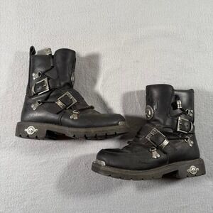 Women's Harley Davidson Black Buckled Biker Boots Leather Skulls Motorcycle 7.5